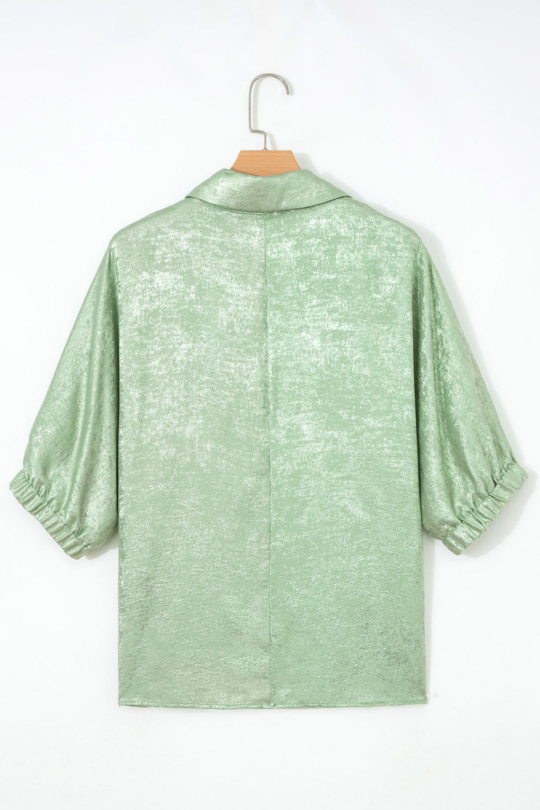 Casual Collared V Neck Half Sleeve Metallic Top
