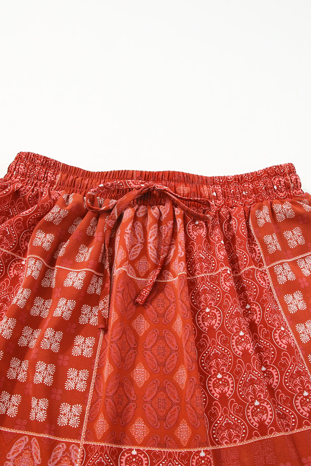 Fiery Red Bohemian Mix Print Long Flared Skirt | Women