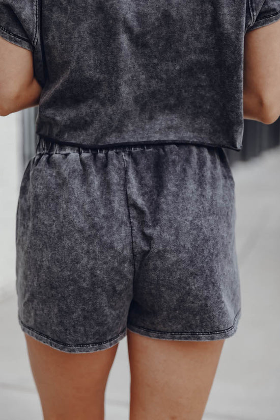 Black Acid Washed Short Lounge Set | Women