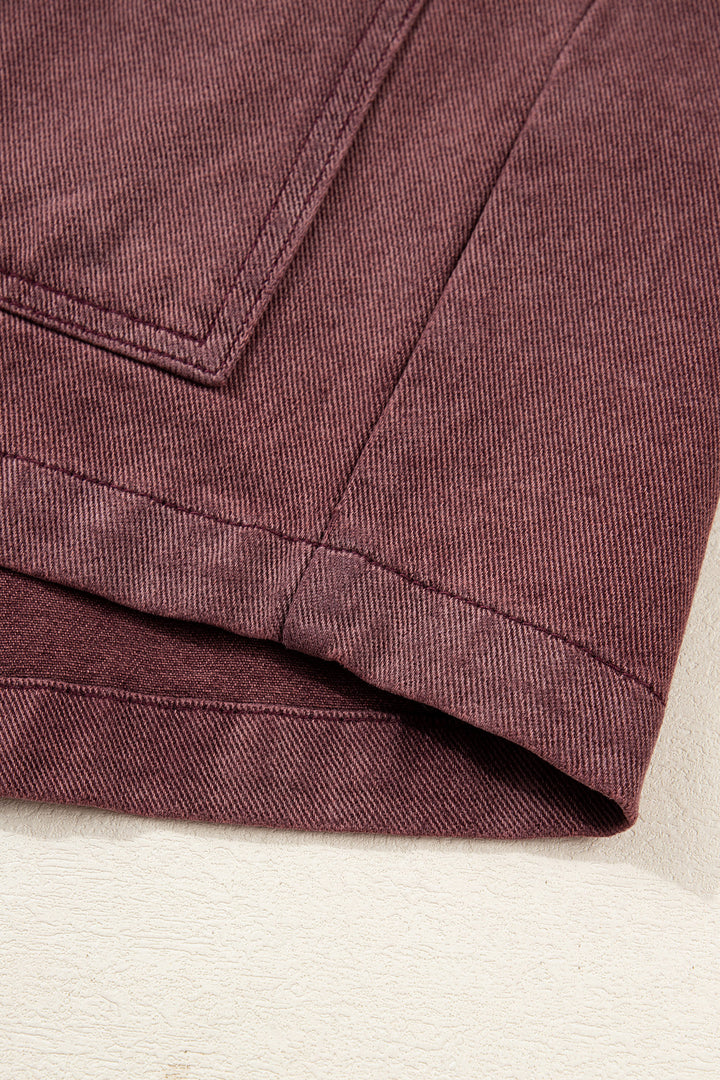 Coffee Corduroy Collar Zipped Front Denim Jacket