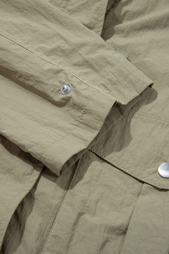 Laurel Green Zipped Pocket Cropped Hooded Utility Jacket