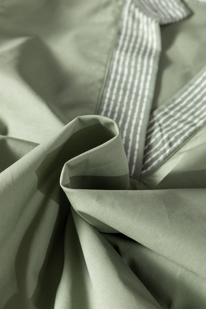 Grass Green Floral Puff Sleeve Contrast V Neck Patchwork Blouse