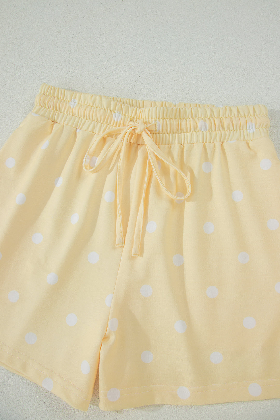 Yellow Exposed Seam Detail Polka Dot Loose Tee Drawstring Shorts Set