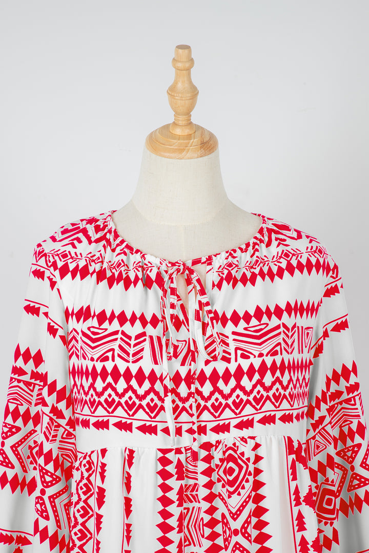 Red Boho Printed Half Sleeve Maxi Dress