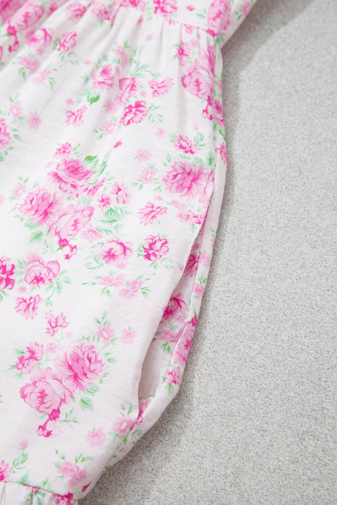 Pink Floral Print Square Neck Ribbon Knot Back Cute Mini Dress