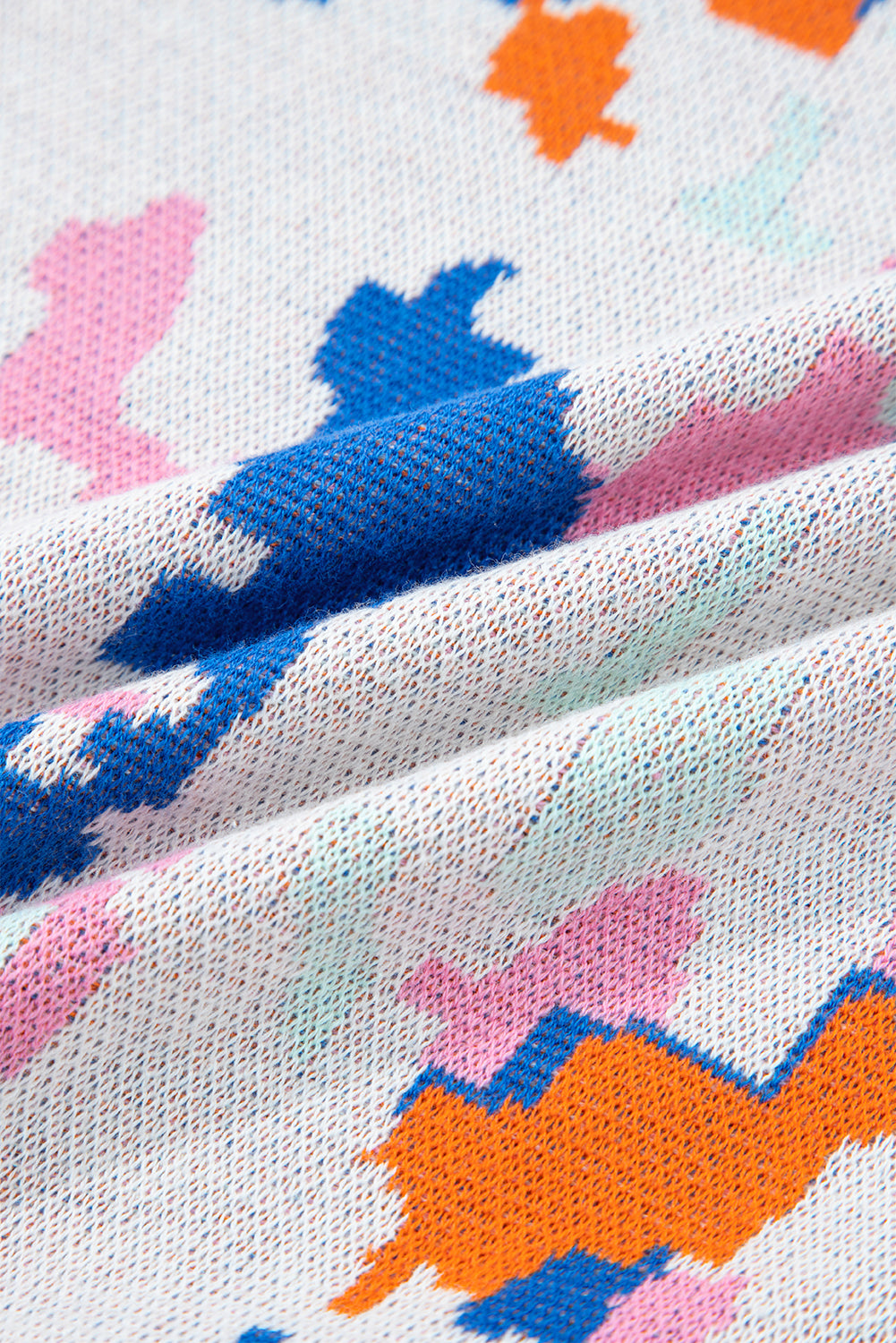 Apricot Abstract Pattern Knit Contrast Striped Trim Short Sleeve Sweater