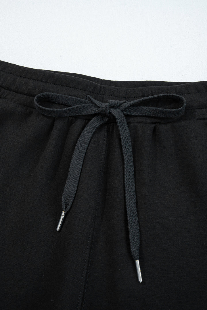 Black Zip Collar Long Sleeve Top Drawstring Pants Set