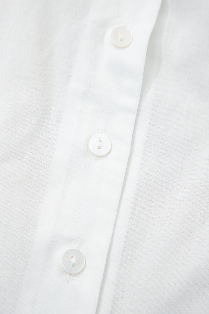 White Flower Eyelet Embroidered Patchwork Sheer Short Sleeve Cotton Shirt