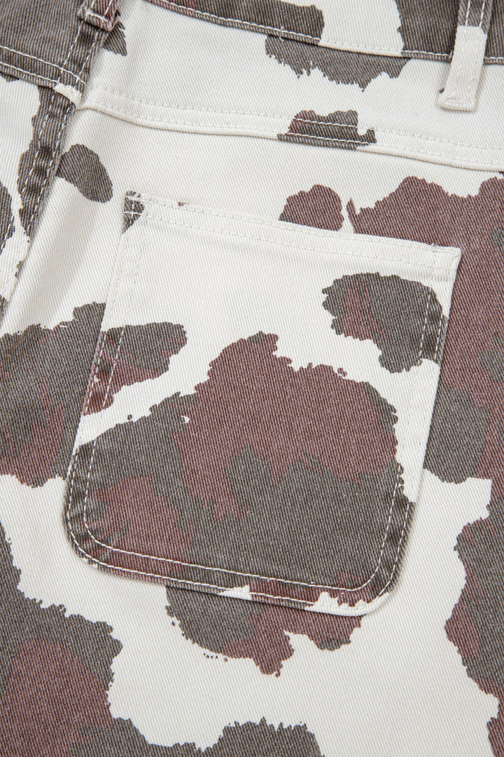 Brown Cow Spots Printed Multi Pocketed Jeans