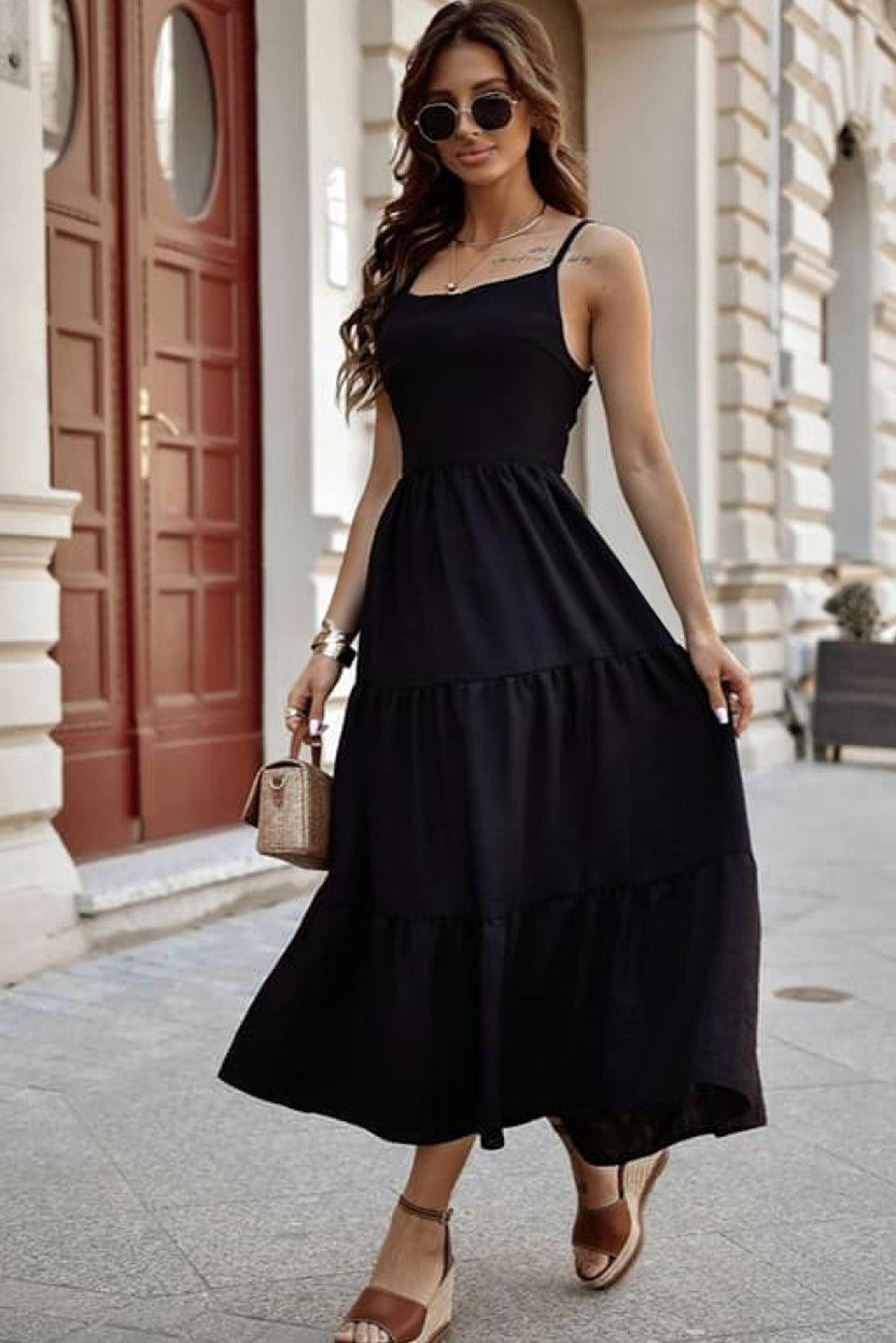 Black Crossover Backless Bodice Tiered Maxi Dress | Women