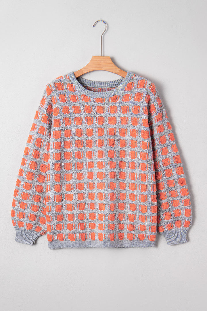 Pink Checkered Oversized Side Slit Sweater