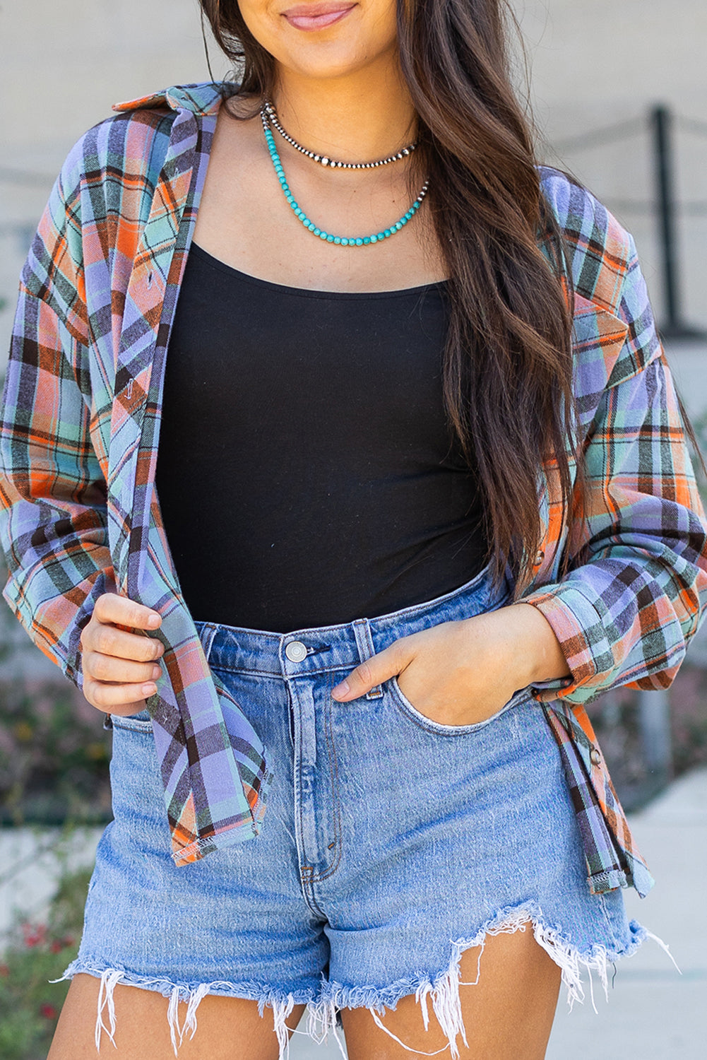 Orange Plaid Print Loose Vintage Shirt