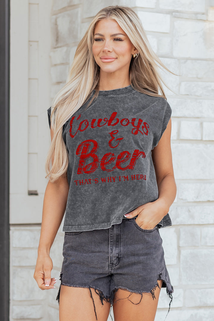 Sleet Cowboy &amp; Beer Western Graphic Mineral Wash Tank Top