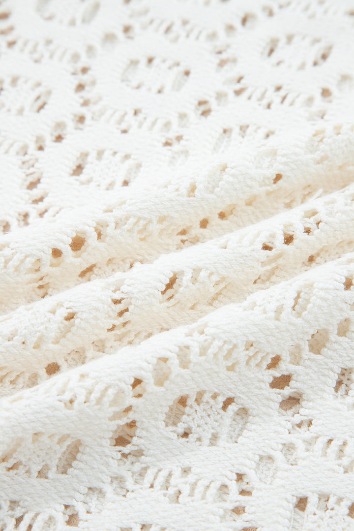 Beige Flower Lace V Neck Ruffled Sleeve Top