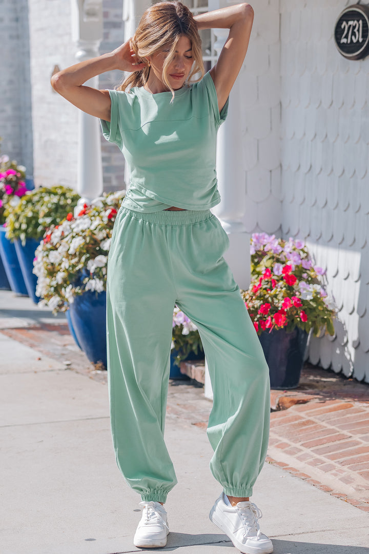 Racing Red Solid Color Cropped Tank Top and Jogger Pants Set