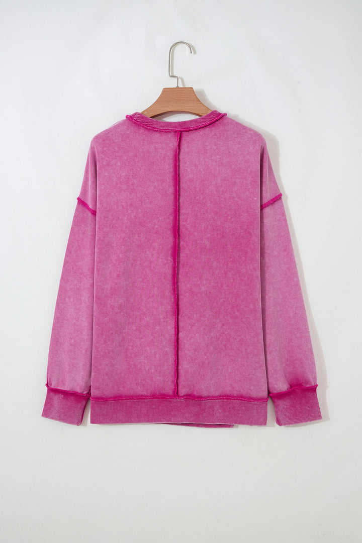 Rose Red Mineral Wash Exposed Seam Side Slit Sweatshirt