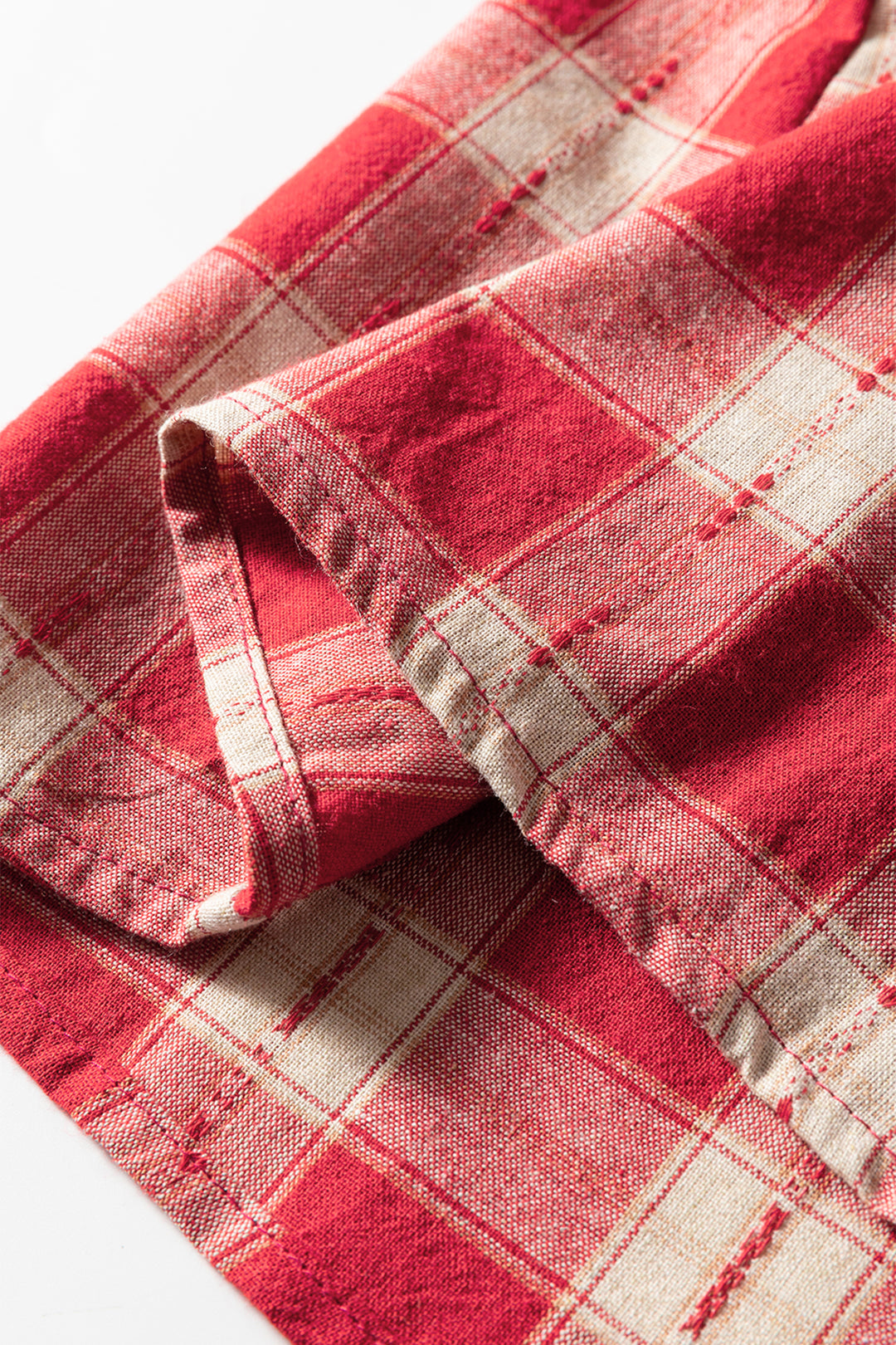 Red Plaid Print Smocked Puff Sleeve Mini Dress