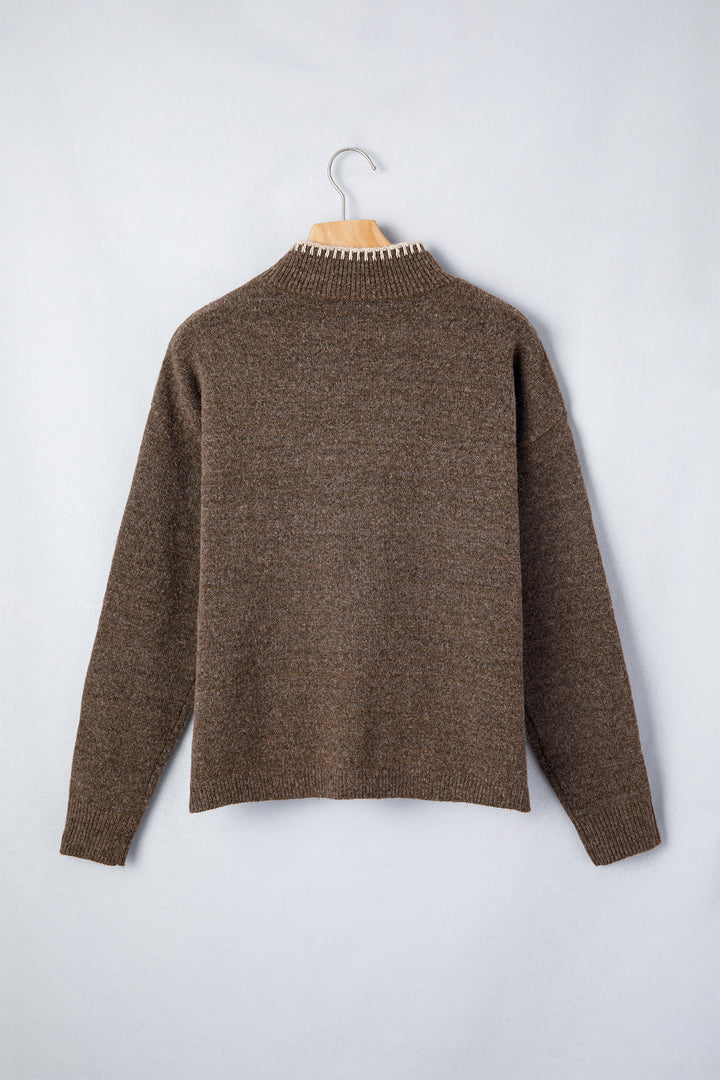 Chicory Coffee Floral Print High Neck Long Sleeve Sweater