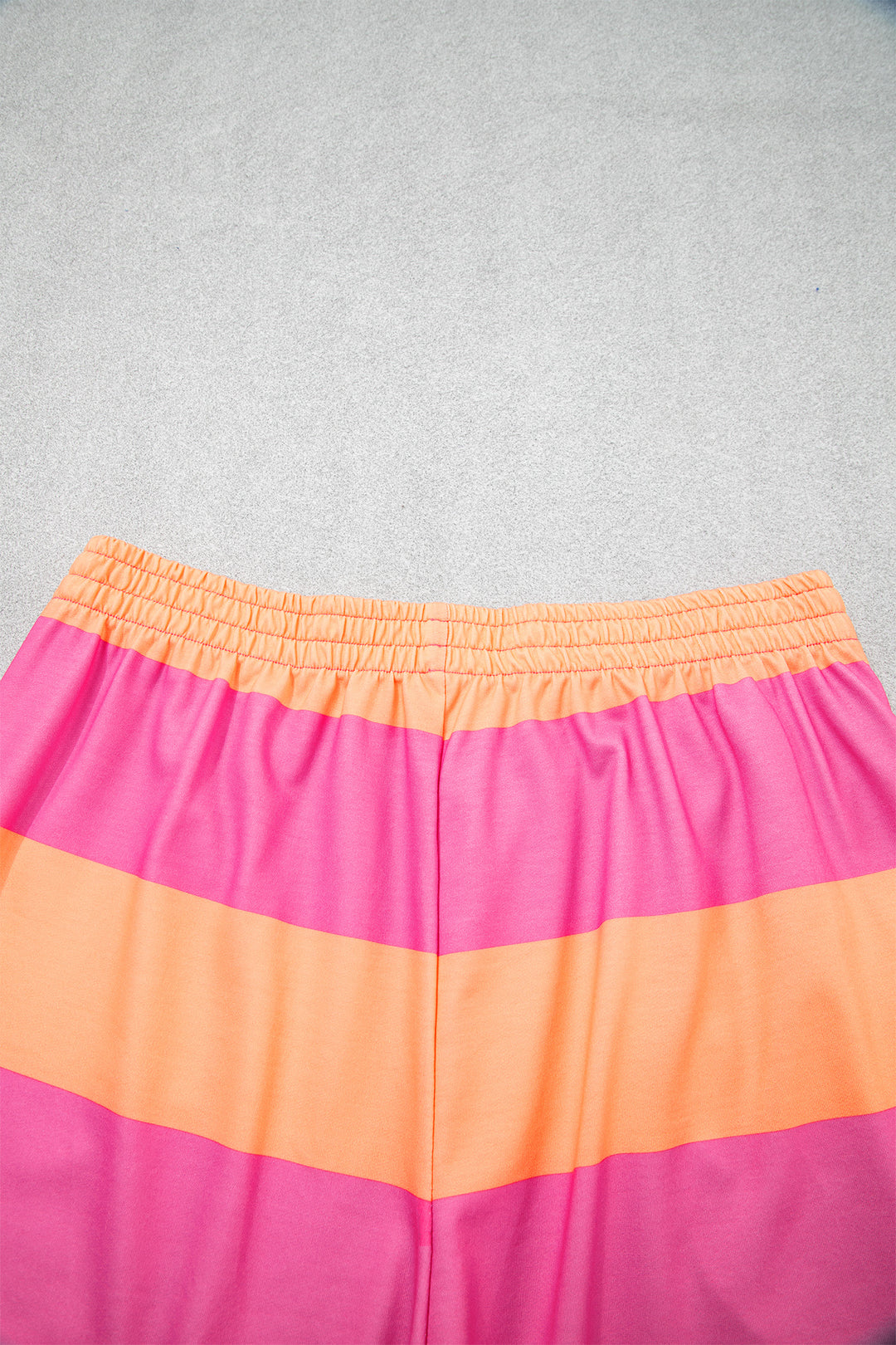 Yellow Stripe Seam Detail Half Zip Tee Casual Shorts 2pcs Set