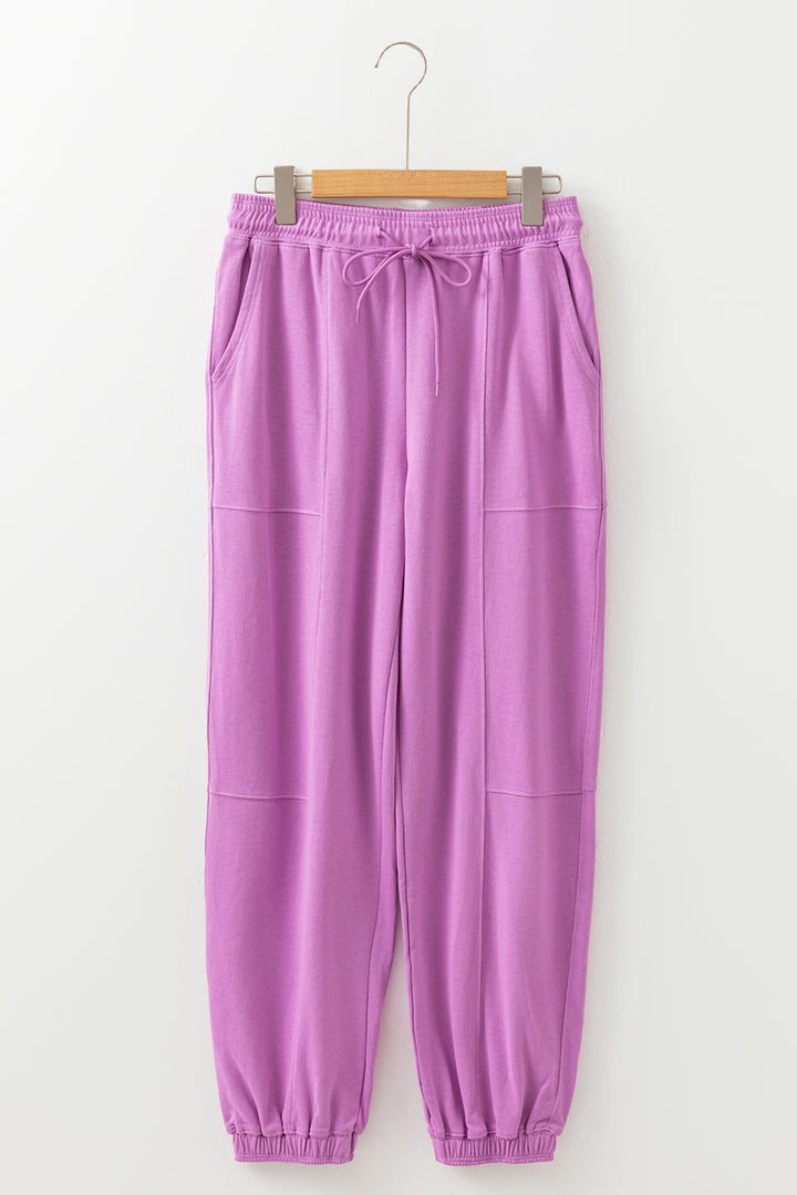 Lilac Drawstring Elastic Waistband Solid Color Jogger Pants