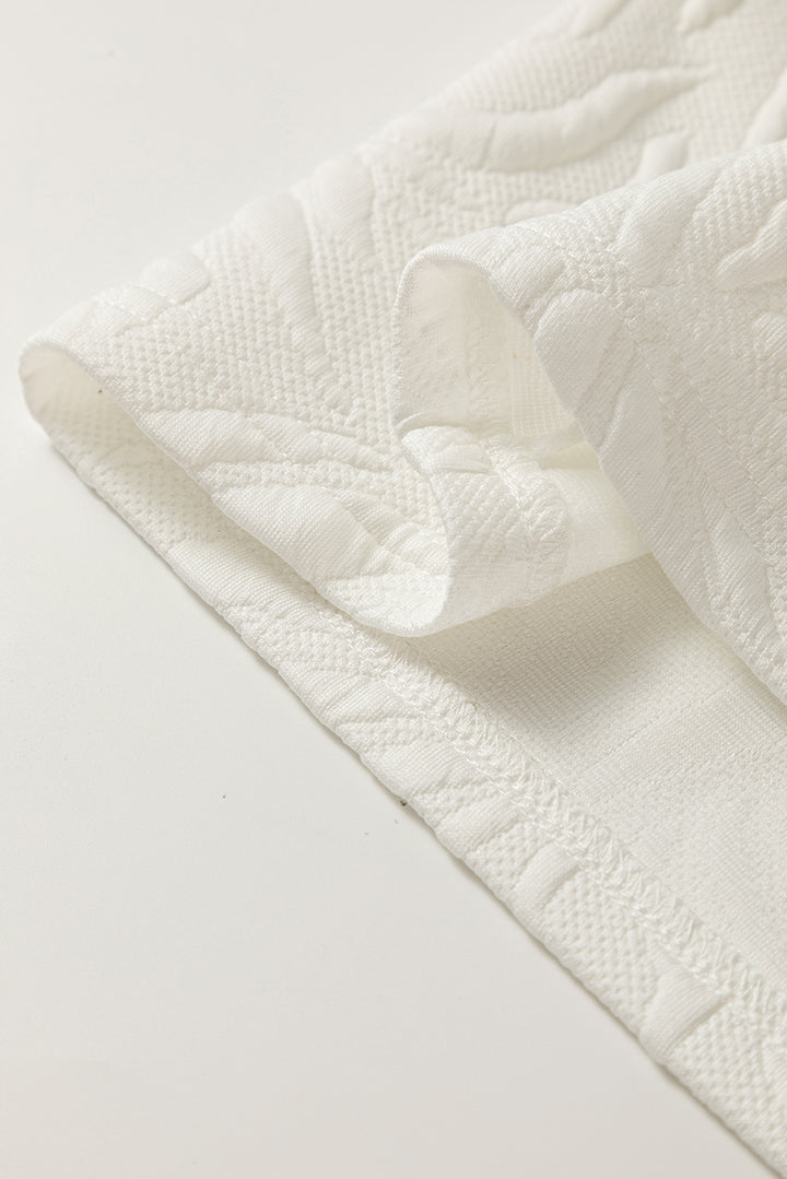 White Jacquard Textured Quarter Zipper Shift Mini Dress