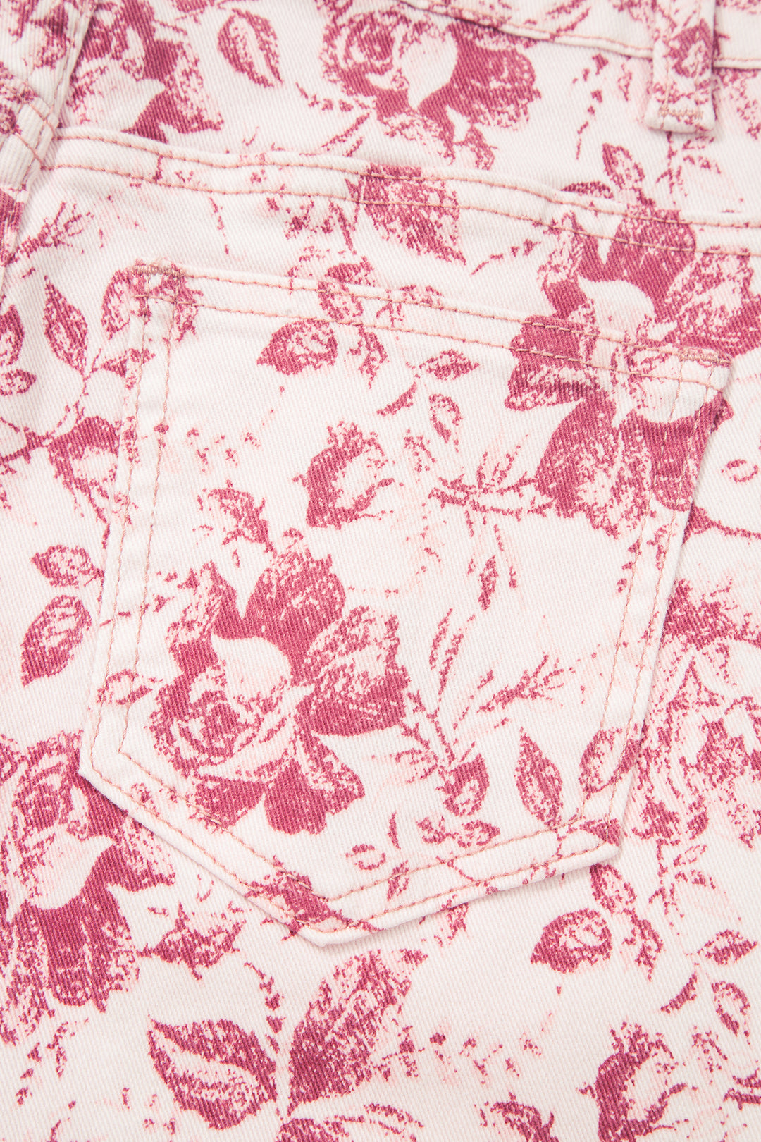 Pink Vintage Floral Print Denim Shift Pants