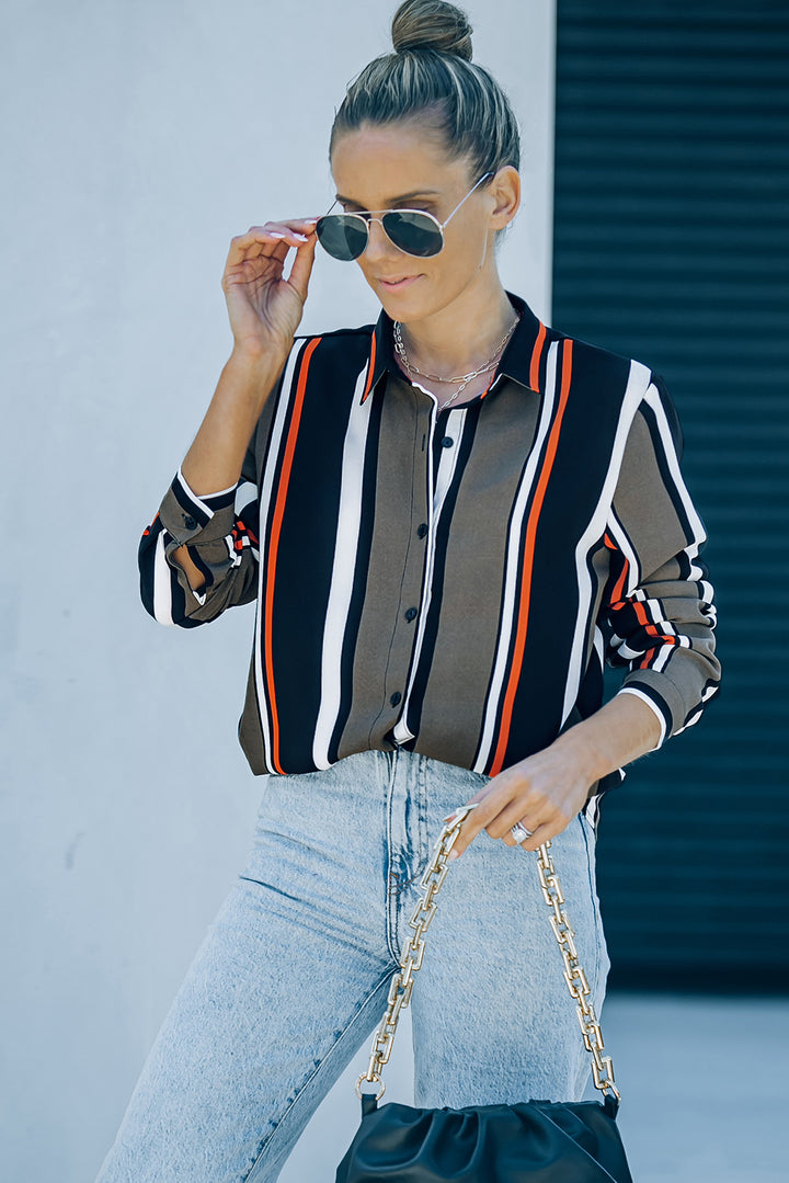 Black Brown Striped Modern Women Shirt