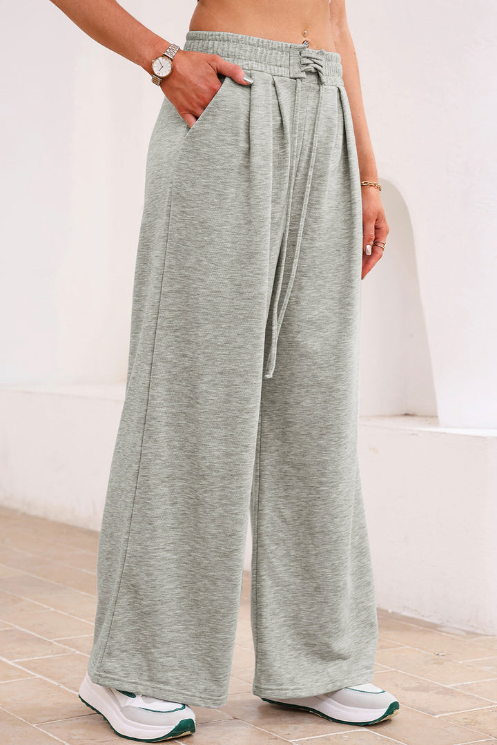 Gray Tied Elastic High Waist Pleated Detail Solid Sweatpants