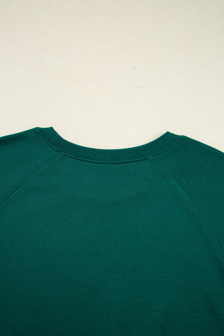 Sea Green Solid Color Pullover Top Varsity Stripe Detail Loose Drawstring Pants Set