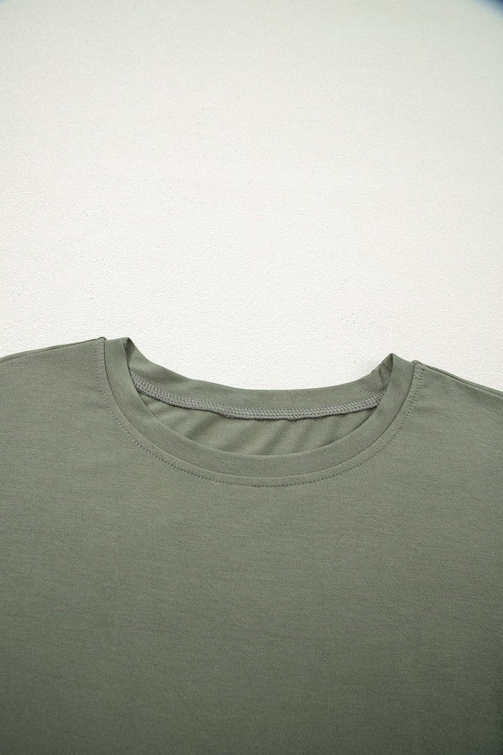 Laurel Green Solid Color Oversize Tee Tie Wrap Mini Skort 2pcs Set