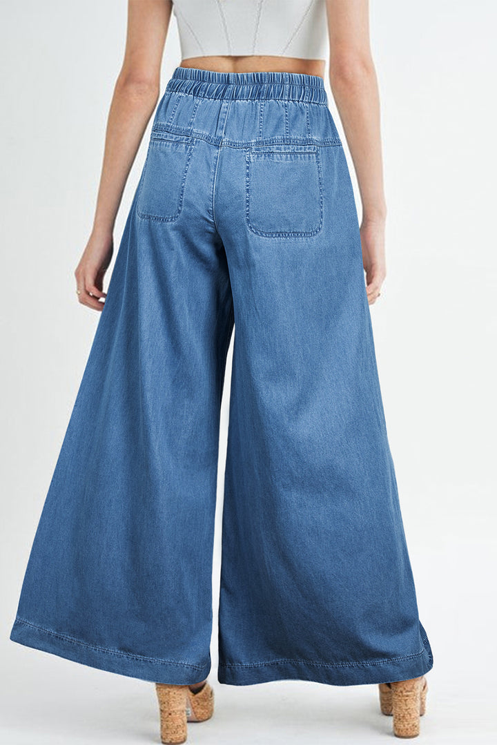 Dusk Blue Mineral Wash Button Fly Waist Wide Leg Jeans | Women