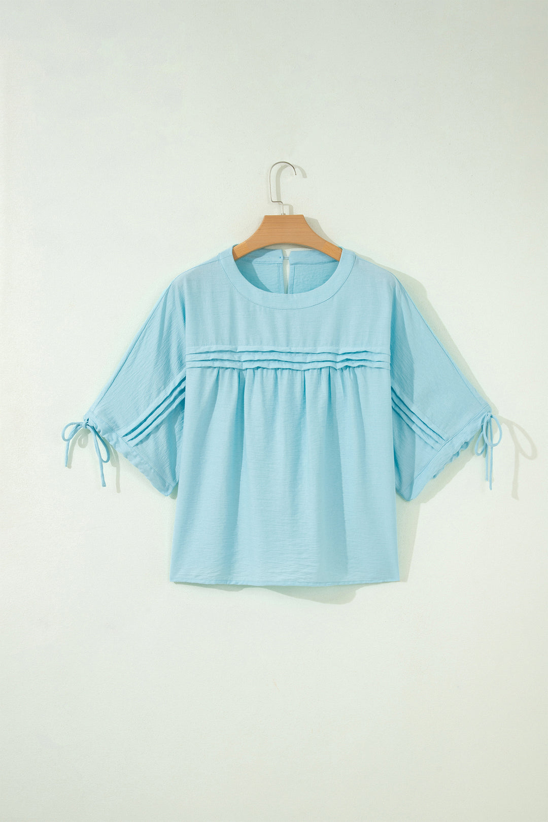 Yellow Cream Tie Half Sleeve Pleated Detail Babydoll Blouse