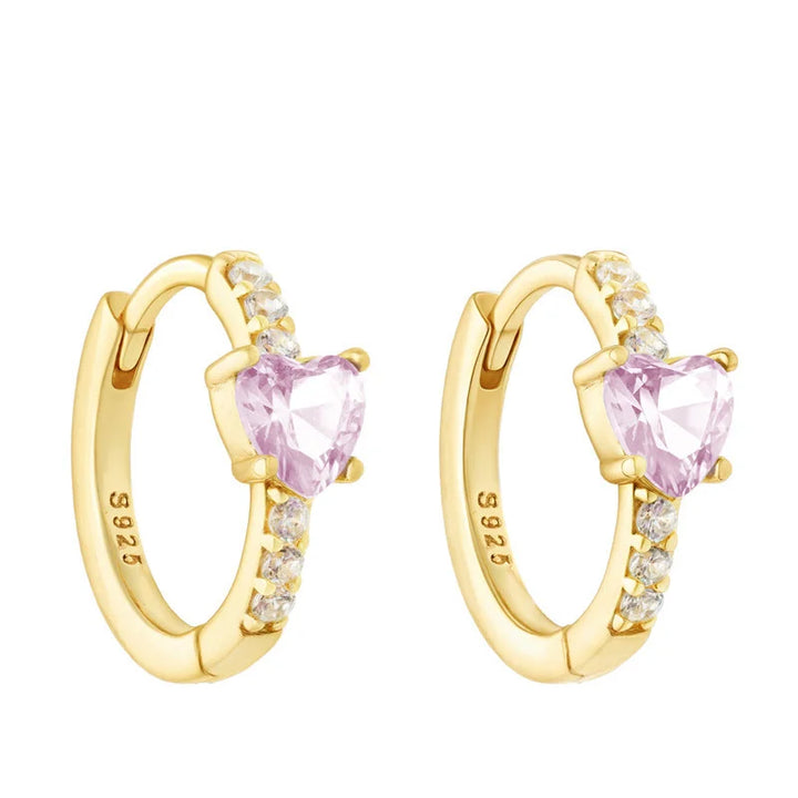 925 Silver Ear Buckle Heart Zircon Design Electroplated 14K Gold Silver Cross-Border Earrings Jewelry
