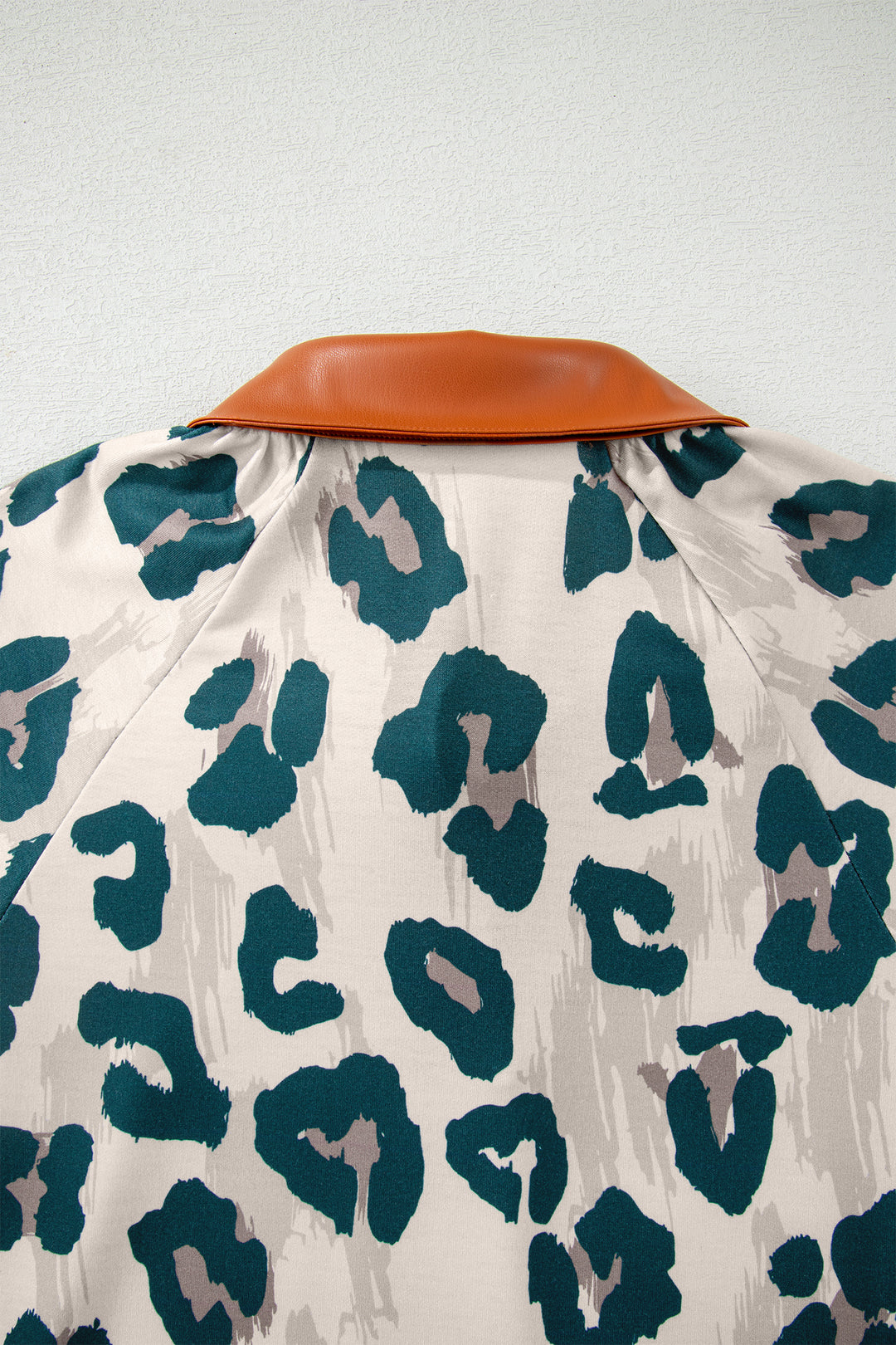 Casual Unique Leopard Print Button Contrast Collared Short Sleeve Blouse