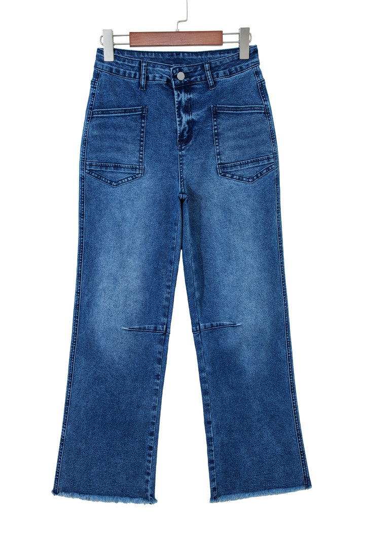 Sail Blue Frayed Cropped Straight Jeans