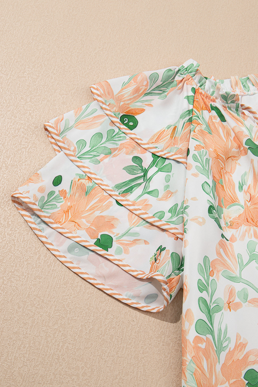 Orange Floral Contrast Edge Layered Short Sleeve Mini Dress