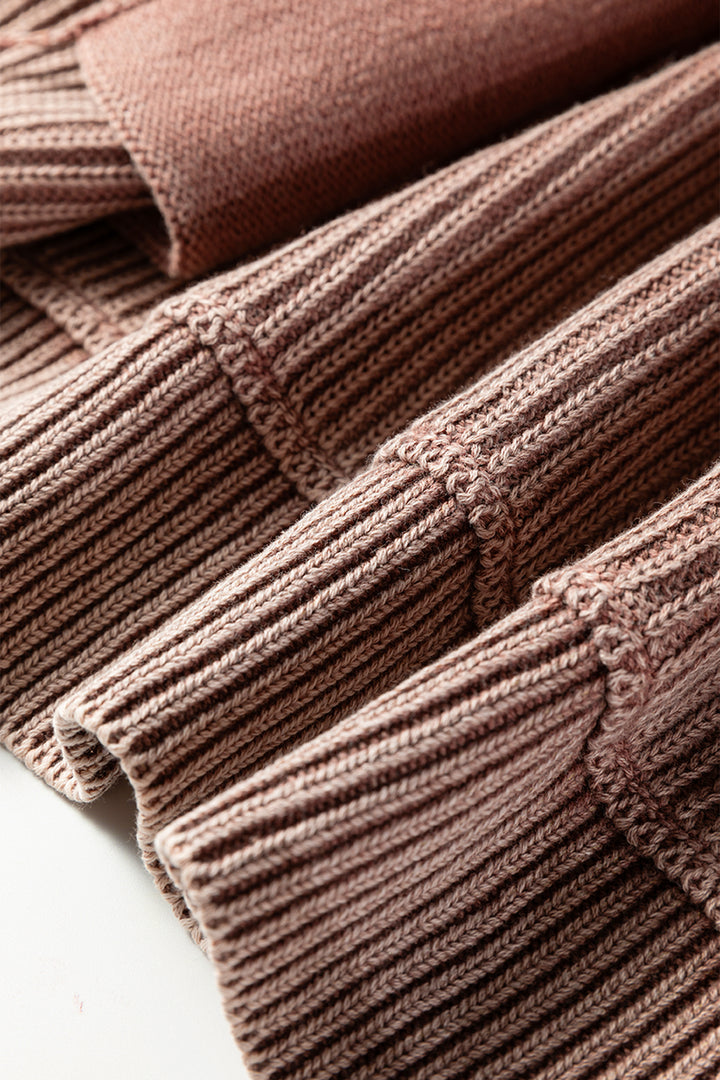 Chestnut Mineral Wash Exposed Seam Patchwork Knit Open Sweater Cardigan