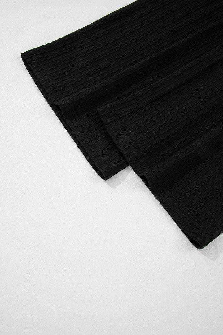 Black Textured Chest Pocket Long Sleeve Top 2Pcs Pants Set