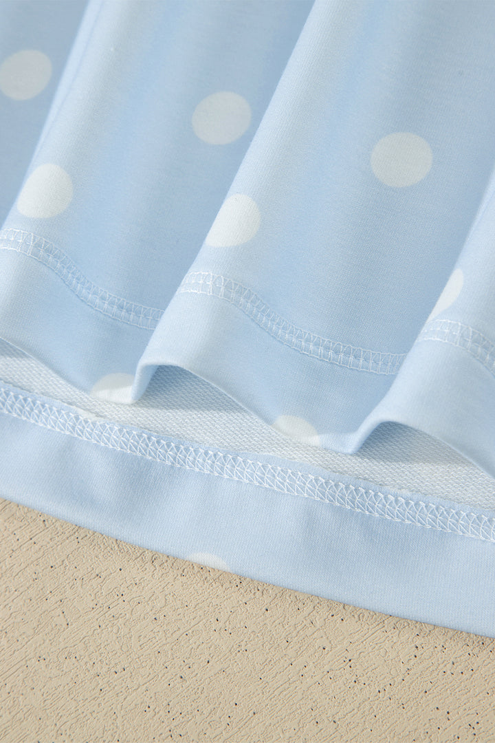 Sky Blue Exposed Seam Detail Polka Dot Loose Tee Drawstring Shorts Set