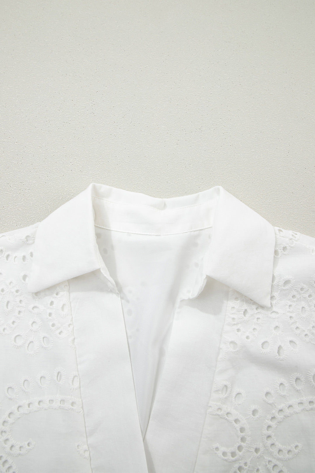 White Solid Color Eyelet Embroidered Cotton T Shirt Mini Dress