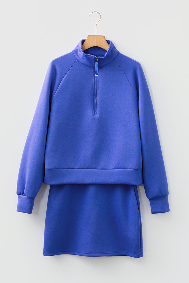 Pink Half Zip Sporty Pullover Mini Skort 2pcs Outfit
