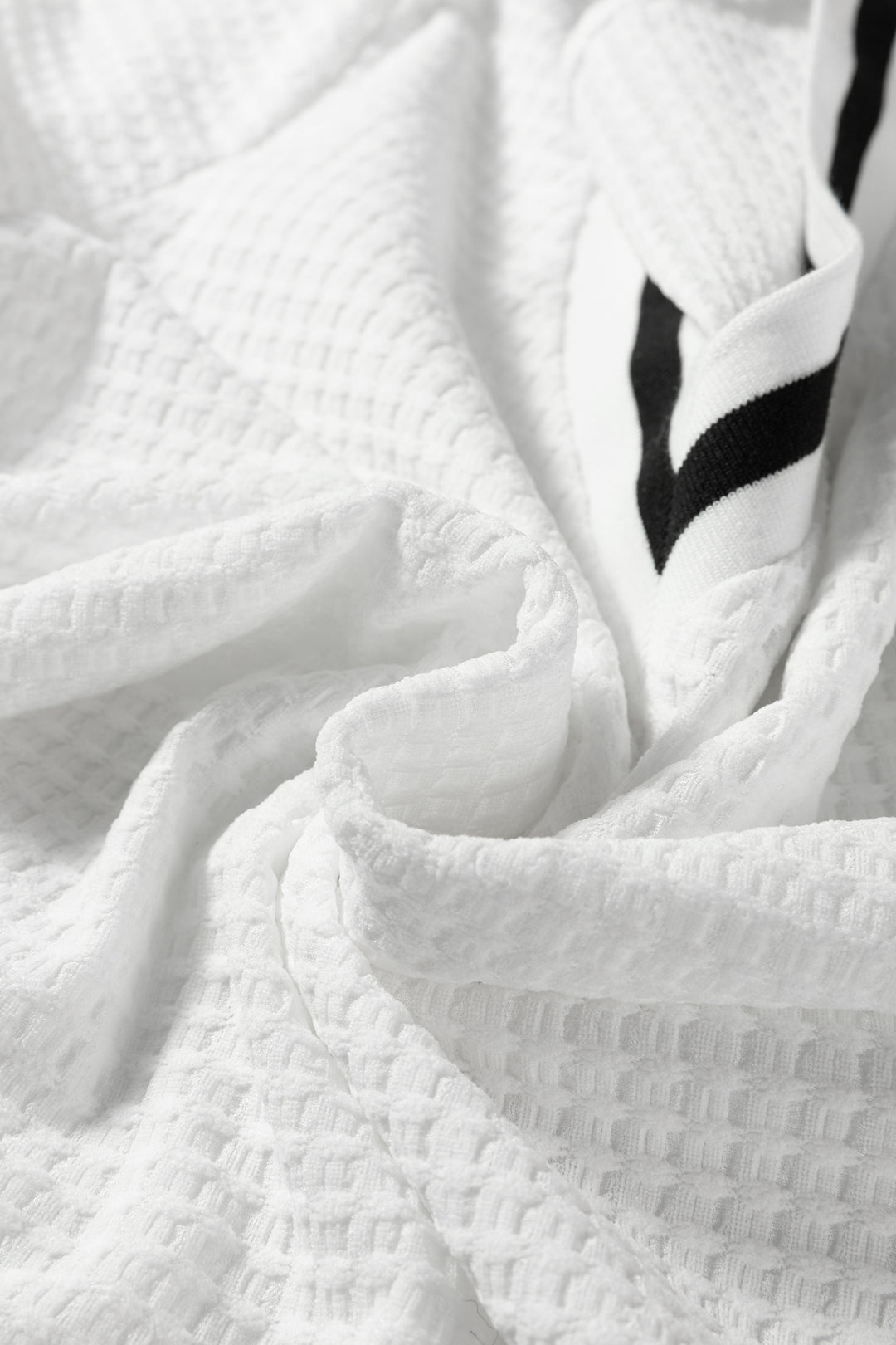 White Textured Knit Preppy Striped Trim V Neck Pullover Waffle Top