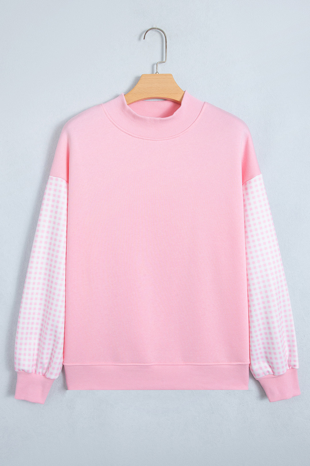 Dirty blue Plaid Sleeve Colorblock Loose Tunic Sweatshirt