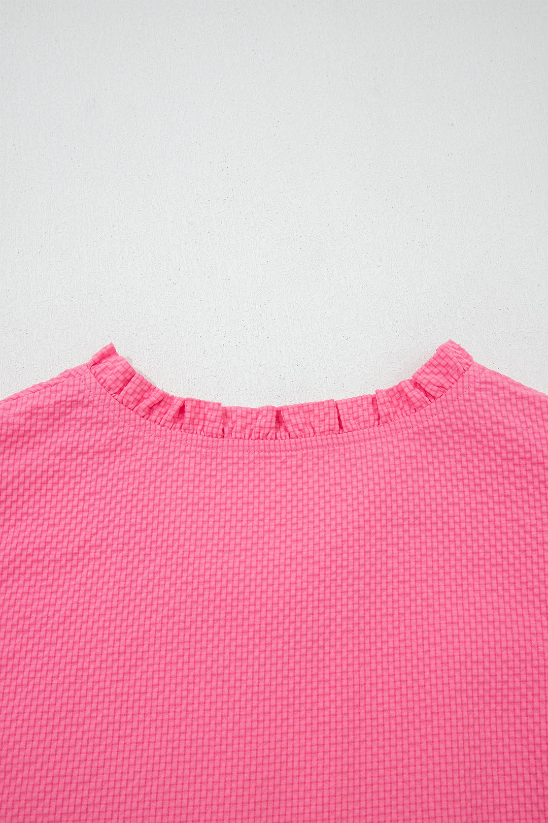 Sachet Pink Frilled V Neck Flower Embroidered Puff Sleeve Textured Blouse
