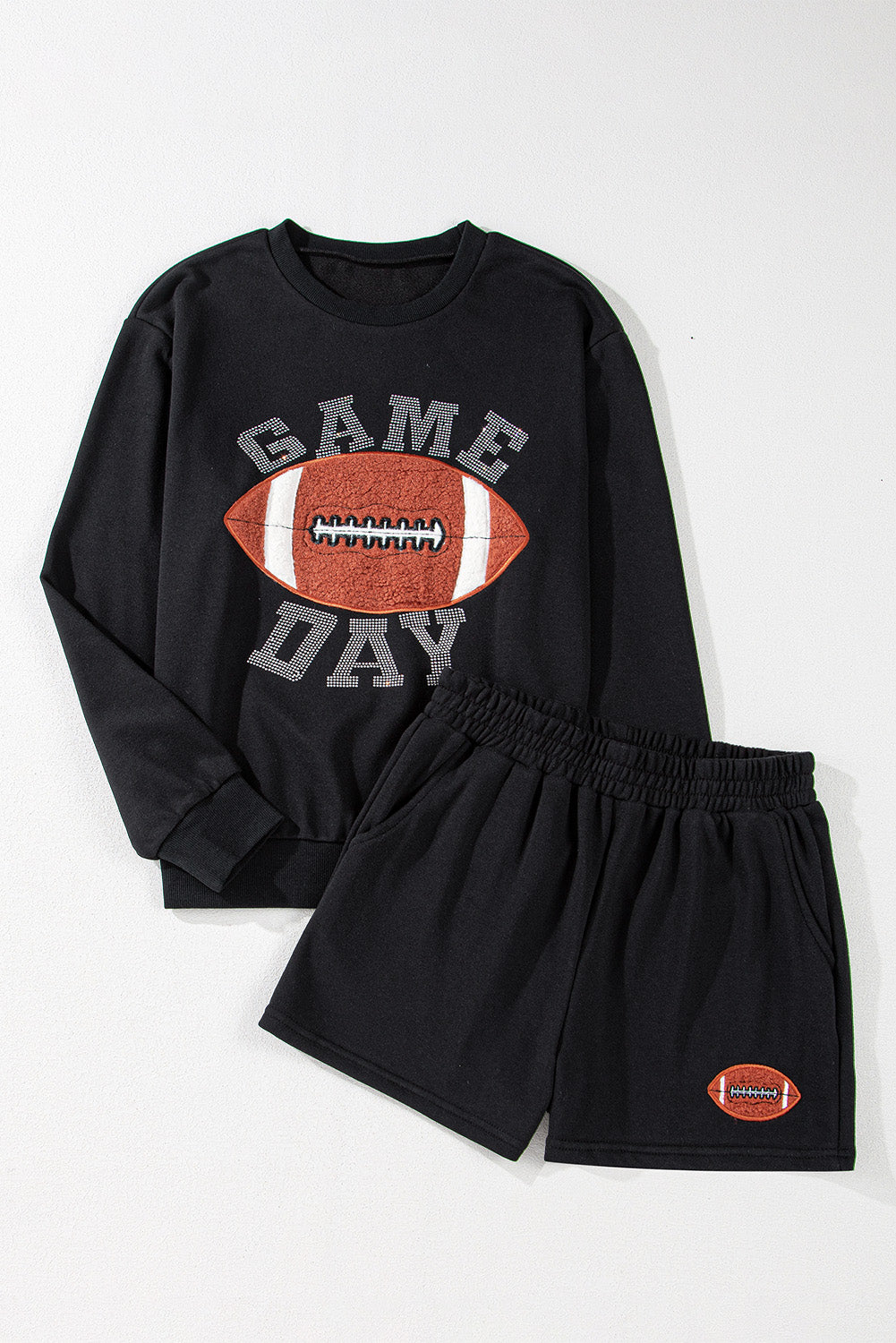 Black GAME DAY Rugby Football Graphic Pullover and Shorts Casual Outfit