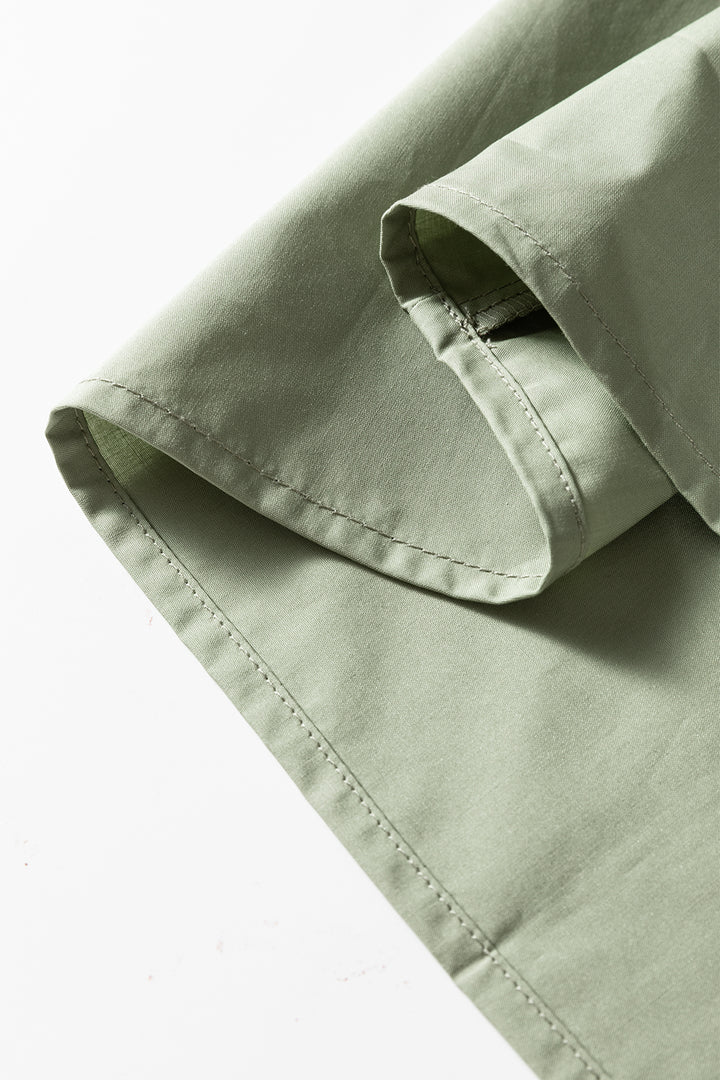 Grass Green Floral Puff Sleeve Contrast V Neck Patchwork Blouse