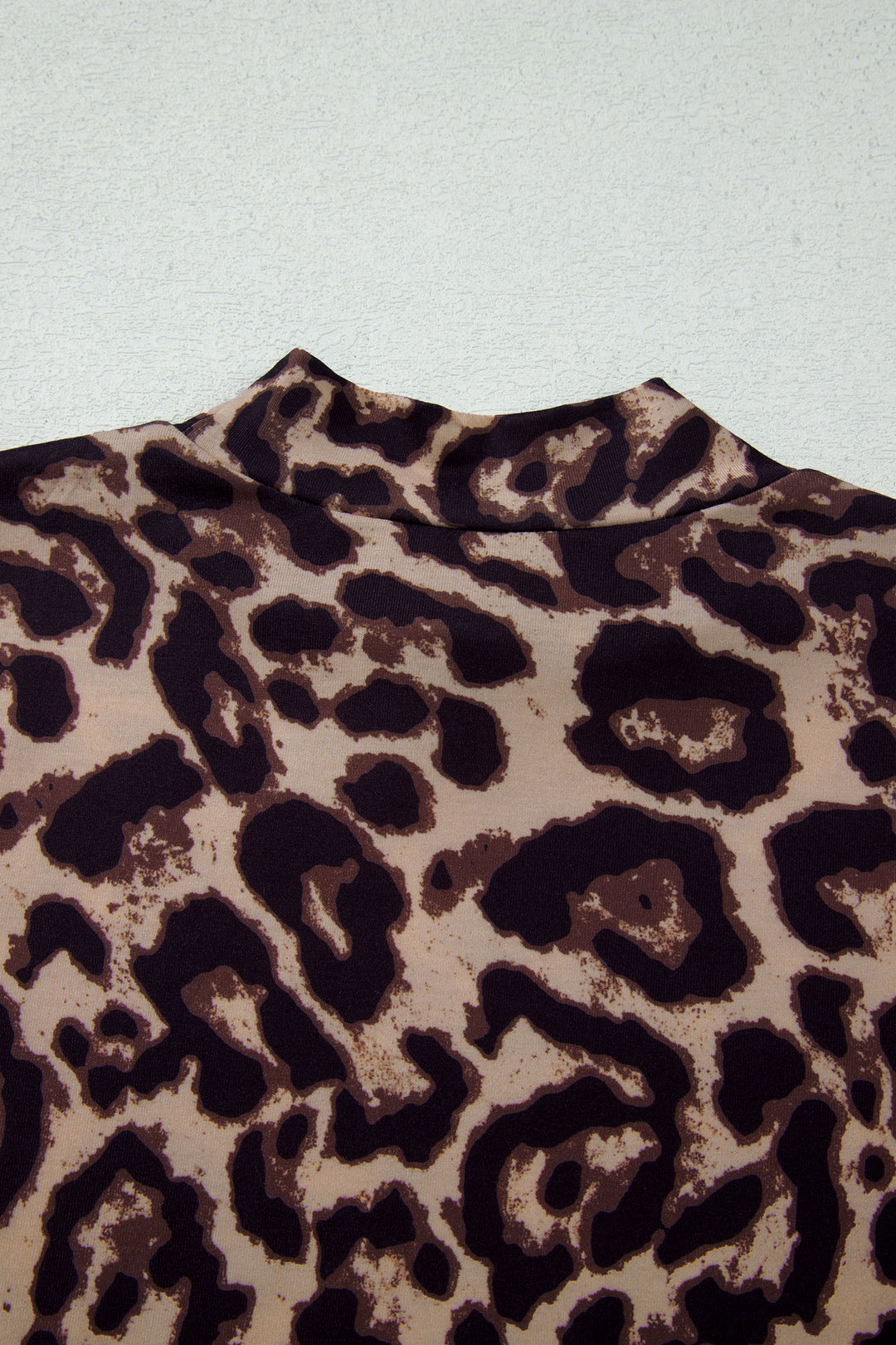 Khaki Leopard High Neck Long Sleeve Western Slim Top