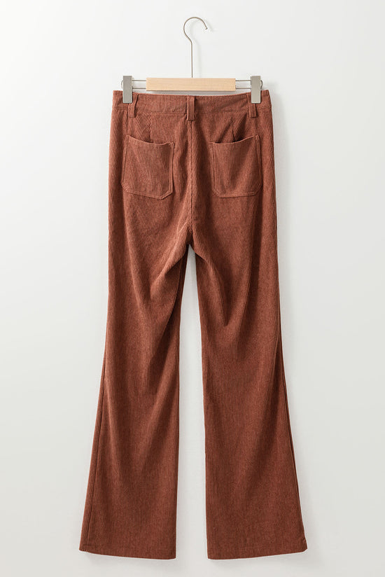 Brown High Waist Square Pockets Corduroy Pants | Women