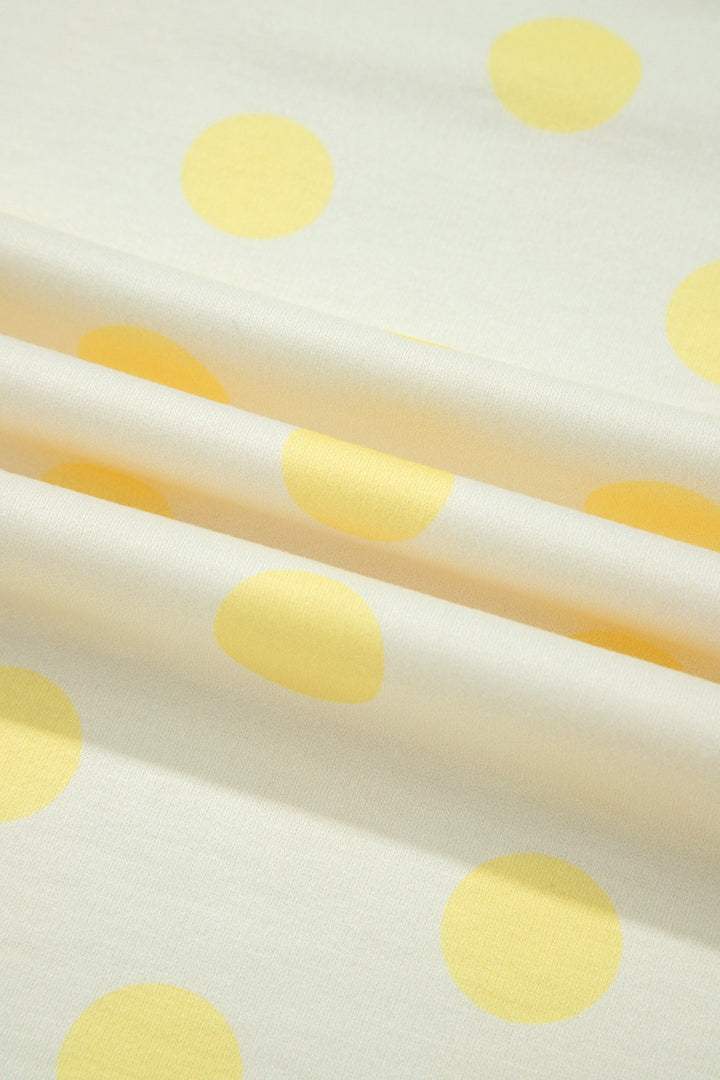 Yellow Color Block Patchwork Polka Dot Wide Leg Pant Set