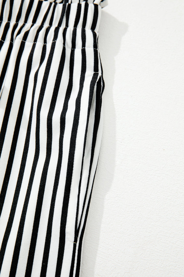 Black Stripe Tied High Waist Loose Straight Casual Pants